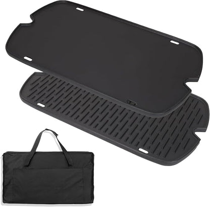 Cast Iron Griddle with Carry Bag for Weber Traveler Grill 9010001 9020001 | 7034 Griddle Insert Replacement Parts for Weber Traveler Portable Grill 9030001 9013001 9011701 Flat Top Griddle Accessories