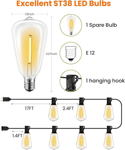 VOLIVO 100FT Outdoor String Lights for Patio, Waterproof Hanging Lights with 35+1 Shatterproof ST38 Edison Bulbs, Dimmable & Connectable Outside String Light for Backyard, Deck, Porch, Balcony