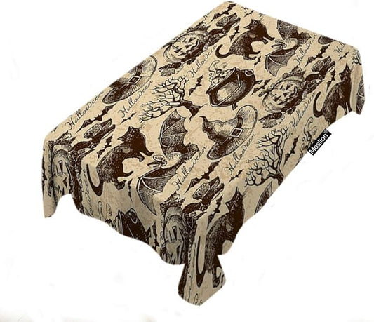 Moslion Tablecloth Halloween Pattern Retro Vintage Style Animal Cat Pumpkin Owl Bat Witch Hat Tree Season Tablecloth for Fall Harvest Thanksgiving Christmas Wedding Anniversary 60x90 Inch