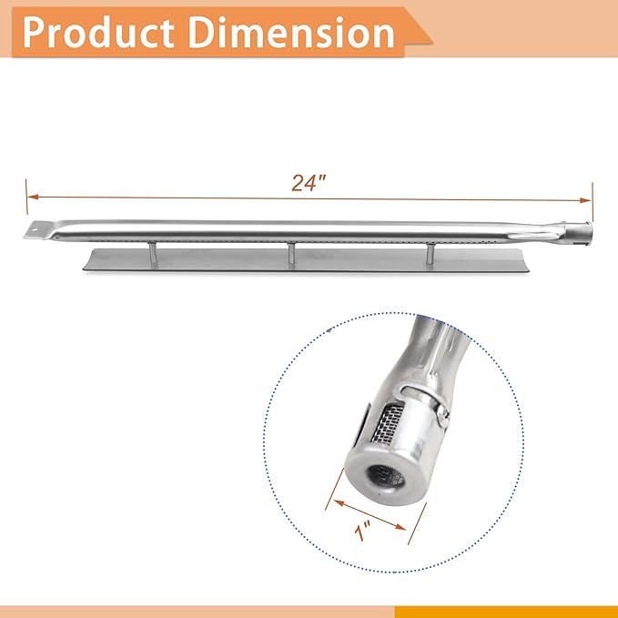 24" Stainless Steel Burner Tubes Replacement for Viking VGBQ530-4RT/E, VGBQ5304RE, VGBQ5304RT, VGBQ530T, VGBQ532-3RT/E, VGBQ5323RE, VGBQ5323RE1, VGBQ532T, VGIQ300-2RT, VGIQ410, 2 Pack