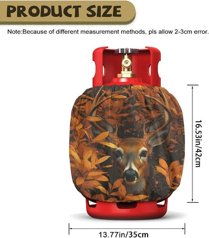 Camper Dual Propane Tank Cover Camo Deer Outdoor 600D Heavy Duty Waterproof Covers Fits Standard 20 lb Cylinder, 13.7'' x 16.5'' for Rv Traile