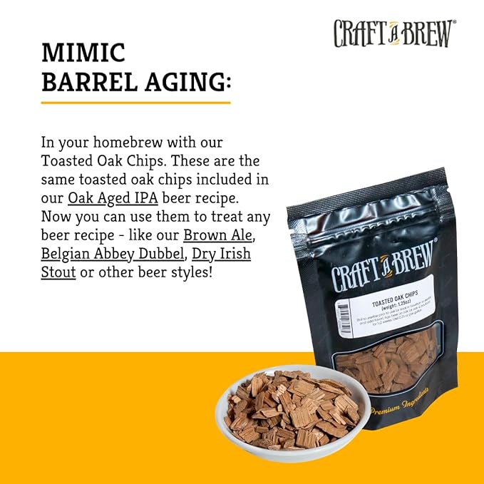 Craft A Brew - Toasted Oak Chips - For Beer Brewing - Lightly Toasted American Oak Chips - Coconut & Vanilla Flavor - 1.25 oz Pack