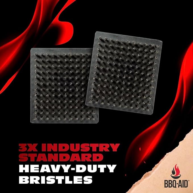 BBQ Grill Brush for Outdoor Grill Cleaner and Scraper, Replaceable Head | Barbecue Grill Cleaning Brush with No-Scratch Stainless Steel Bristles and Extended Red Handle, Safe for Any Grill Grate