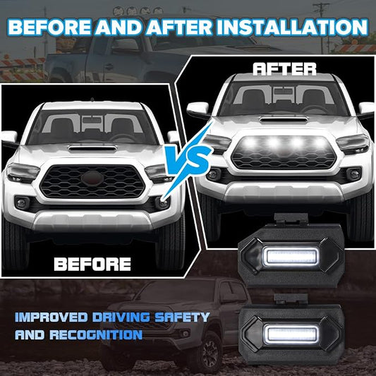 4PCS Grill Light Fit for Tacoma TRD Off Road & Sport OEM 2020-2023 White | with Fuse Adaptor, with 4-in-1 Wire Harness, LED Grille Light Bar Compatible with Toyota Tacoma TRD Off Road & Sport OEM