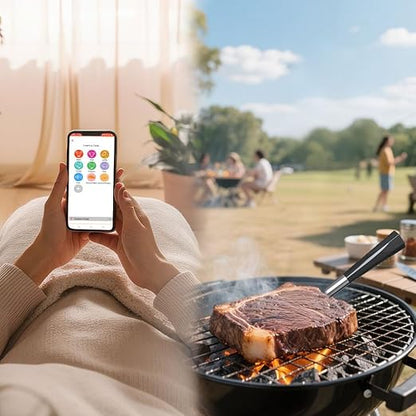 Smart Meat Thermometer-Smart Meat Thermometer Wireless - App Monitoring, Ambient Temperature Sensor, Alarm Reminders, 820-Foot Range, Suitable for Smokers, Barbecues, Turkeys, Beef, and Cooking