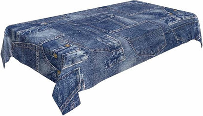 TKS MITLAN Denim Patchwork Style Decorative Rectangle Tablecloth Romance Indigo Miscellaneous Polyester Table Cloths Kitchen Table Cover for Dining BBQ Picnic Coffee Table 52 x 70 Inch 4-6 Seats