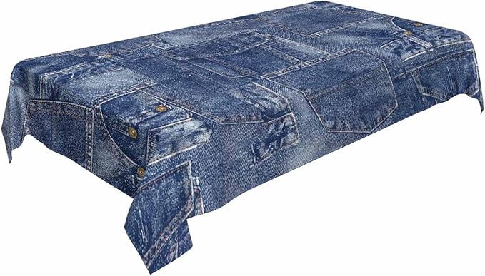 TKS MITLAN Denim-Style Indigo Rectangle Tablecloth - 60x84 Inch (6-8 Seats) Polyester Decorative Cover for Dining, BBQ, Picnic, Coffee Table Retro Denim Pocket Print, Non-Denims Material