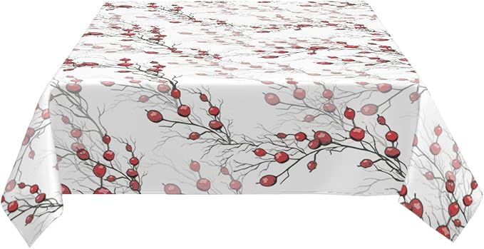 Decorative Rectangle Table Cloths Red Berries of Holly Without Leaf Tablecloth Table Cover for Dining/BBQ/Picnic/Coffee Table 52 X 70 Inches