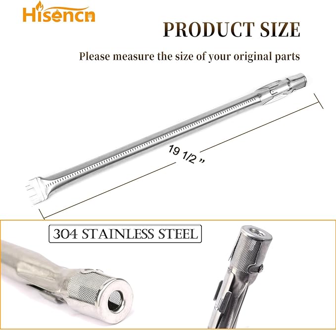 Hisencn 19.5 inch Grill Burner for Weber Genesis 300 Series (2011-2016) with Front Control Panel, Burner Tube for Genesis E310 E320 E330 S310 S320 S330, Part for Weber 62752, 304 Stainless Steel
