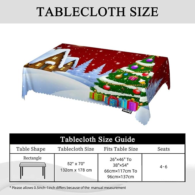 Swono Christmas House 52"X70" Oblong Table Cloth Winter Christmas Tree House Wrinkle Free Table Cover Farmhouse Tablecloth for Home Restaurant Picnic Indoor Outdoor Dining