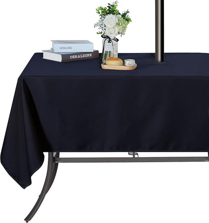 SARAFLORA Outdoor and Indoor Tablecloth -60x84 inch Navy, Wrinkle Free Washable Waterproof Table Cloth with Umbrella Hole and Zipper Rectangle Table Cover for Spring/Summer/Patio/Picnic/BBQS/Party
