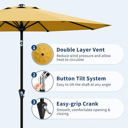 Garvee 9FT Patio Umbrella - Outdoor Table Umbrella with Smooth Crank Lift, Push Button Tilt and 8 Sturdy Ribs - Market Umbrella UV Protection Waterproof for Pool, Deck, Yard, Garden