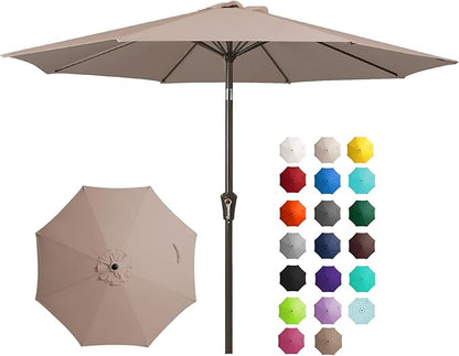 JEAREY 9FT Outdoor Patio Umbrella Outdoor Table Umbrella with Push Button Tilt and Crank, Market Umbrella 8 Sturdy Ribs UV Protection Waterproof for Pool, Garden (Tan)
