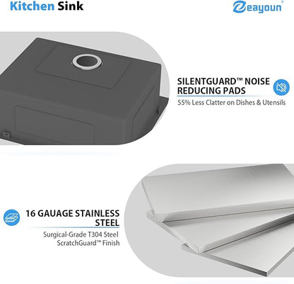 25 Inch Drop in Kitchen Sink 25x22 Drop in Kitchen Sink 16 Gague Topmount Stainless Steel Single Bowl Handmade Sinks Large Deep Basin 25"x22"x9"