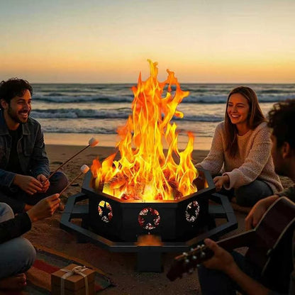 45 Inch Fire Pit for Outside Wood Burning, Outdoor Octagonal Fire Pit with Poker, Large Firepit for Camping, Backyard, Patio, Black