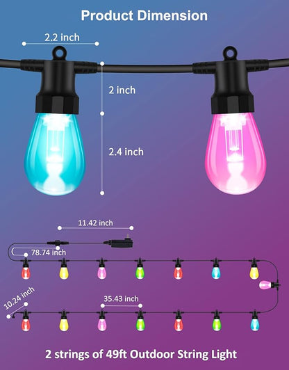 XHT Outdoor String Lights 98FT- Color Changing Patio Lights with 30 Led Bulbs RGBW, App Control & Remote, IP66 Waterproof Shatterproof Outdoor Lights for Backyard Decor