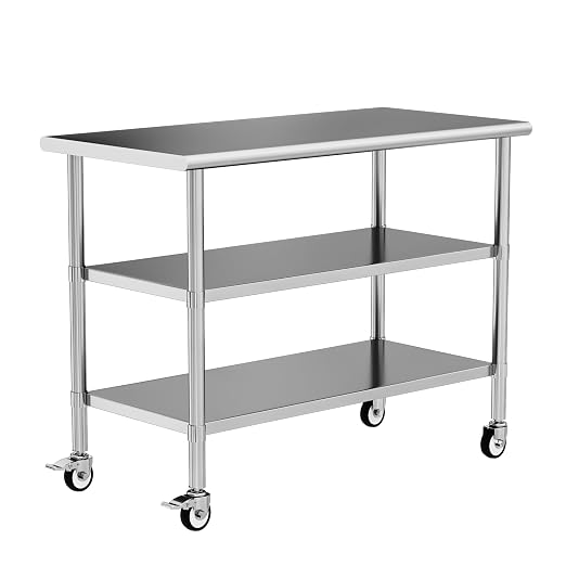Stainless Steel Work Table with Wheels, 24x60 Inch NSF Kitchen Prep Table with 2 Adjustable Undershelves for Commercial Restaurant, Garage, Outdoor BBQ