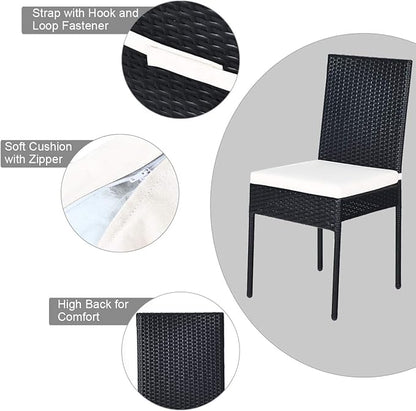 Tangkula 5 Piece Wicker Patio Dining Set, Outdoor Rattan Table & Chairs Set with Tempered Glass Top & Padded Cushions, Patio Furniture Dining Table Set for Balcony Patio Garden Poolside