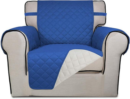 PureFit Reversible Quilted Sofa Cover, Water Resistant Slipcover Furniture Protector, Washable Couch Cover with Non Slip Foam and Elastic Straps for Kids, Pets (Chair, Classic Blue/Ivory), Small | Classic Blue/Ivory, Water Resistant Couch Protector, Wa...