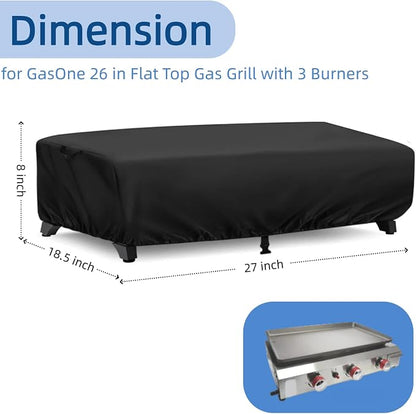 27 Inch Mini Gas Grill Cover for GasOne 26 in Flat Top Gas 3 Burner Grill | 27x18.5x8,Waterproof Dustproof Heavy Duty Oxford Fabric