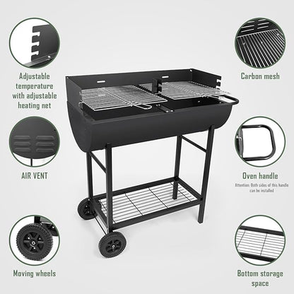 Charcoal Barrel Grill, Large Stainless Steel Grill For Backyard Camping Picnic and Party