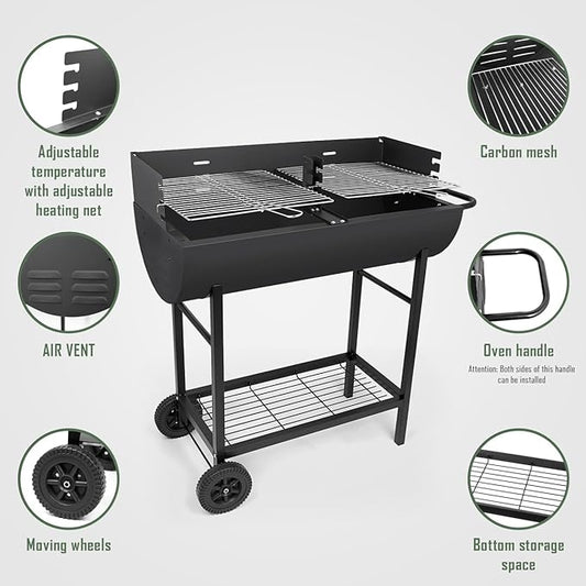 Charcoal Barrel Grill, Large Stainless Steel Grill For Backyard Camping Picnic and Party