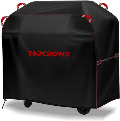 TOPCROWN Grill Cover for Outdoor Grill, BBQ Gas Grill Waterproof Anti-UV Oxford Fabric Windproof Design with Adjustable Straps, Fits Weber/Char-Broil/Nexgrill and More (420D Black+Red, 45" - 48")