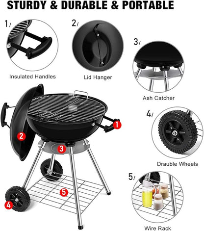 18 Inch Charcoal Grill+ BBQ Charcoal Chimney Starter 11"X7" Heavy Duty for Charcoal Grills