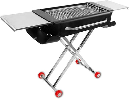 Portable Charcoal Grill Barbecue Camping Outdoor Cooking Thickened Stainless Steel Folding Barbecue Grill,Black.