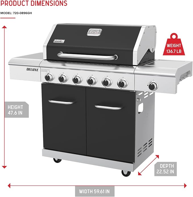 Nexgrill Deluxe 6-Burner Natural Gas Grill with Searing Side Burner and Griddle Insert, Stainless Steel Frame, 60,000 BTUs Output, BBQ Grill for Outdoor Gatherings - 730-0896GH