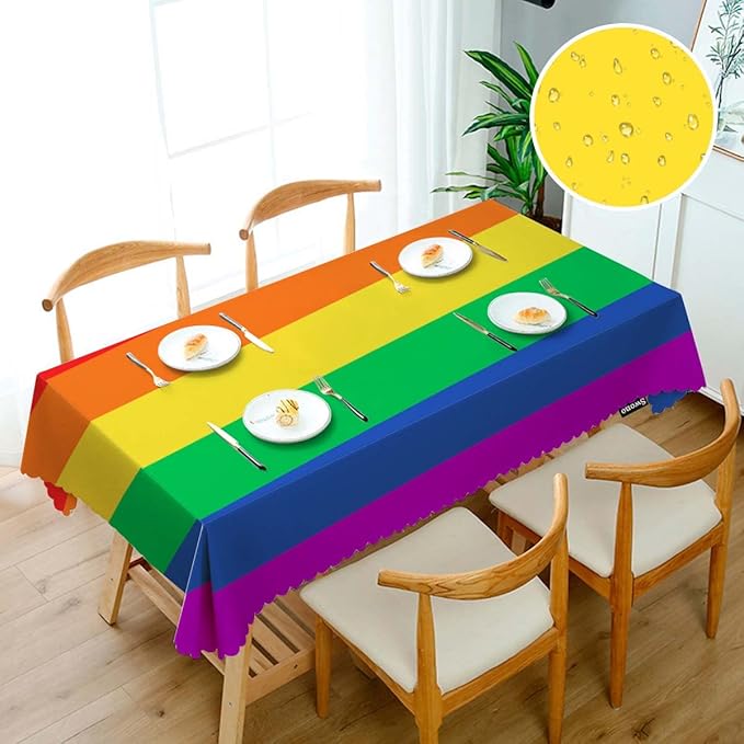 Swono Tablecloth 52"X70" Rainbow Flag, Gay and LGBT Rainbow Flag Rectangle Table Cover Anti-Oil Tablecloth for Dining Tables, Parties, Wedding and Banquet Decoration
