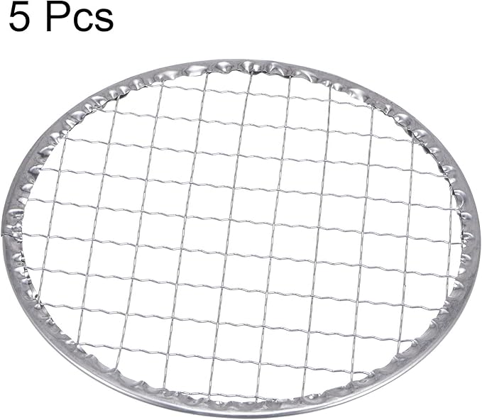 HARFINGTON 5pcs Round BBQ Grill Net 5.5" Dia Galvanized Iron Barbecue Mesh Mat for Baking Smoking Charcoal Grilling Roasting
