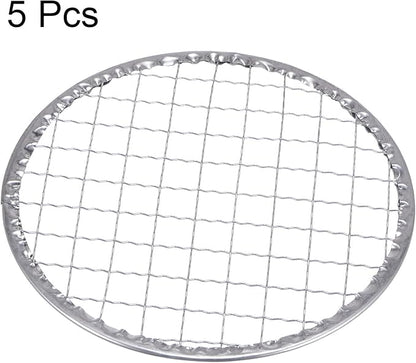 HARFINGTON 5pcs Round BBQ Grill Net 5.5" Dia Galvanized Iron Barbecue Mesh Mat for Baking Smoking Charcoal Grilling Roasting
