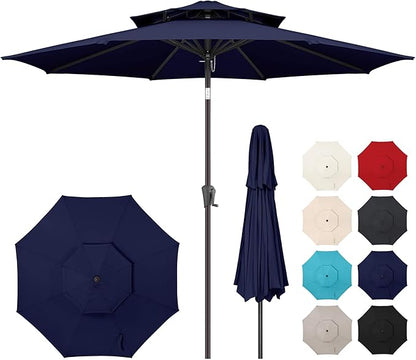 9FT Outdoor Patio Umbrella - 2 Tiers Table Umbrella Waterproof UV Protection, Sombrillas de Patio with Push Button Tilt, Sun Umbrella for Pool, Porch, Garden, Backyard (Navy Blue)