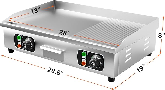 29" Commercial Electric Countertop Griddle,110V 3000W Flat Top Grill Hot Plate BBQ,Adjustable Thermostatic Control 122°F-572°F,Stainless Steel Restaurant Grill for Kitchen(NO PLUG)