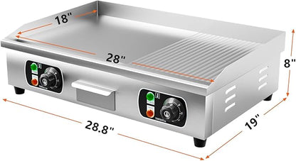29" Commercial Electric Countertop Griddle,110V 3000W Flat Top Grill Hot Plate BBQ,Adjustable Thermostatic Control 122°F-572°F,Stainless Steel Restaurant Grill for Kitchen(NO PLUG)