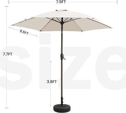7.5FT Large Outdoor Patio Umbrella with Crank & Tilt - Durable Market Umbrella for Outdoor Patio with 6 Fiberglass Ribs for Poolside,Deck,Yard,Garden