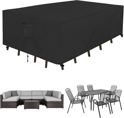 Easy-Going Rectangle Patio Furniture Cover Waterproof Outdoor Dining Table and Chair Cover Anti-UV Outside Sectional Sofa Set Covers (88"L x 58"W x 28"H, Black)