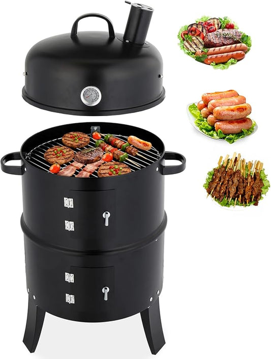 21" Portable Charcoal Grill Barbecue Grills with Thermometer, Layer Iron Round BBQ Grill for Garden Party Picnic Hiking Travel Backyard Cooking, Easy to Assemble, Asadores de Carbon (Black)