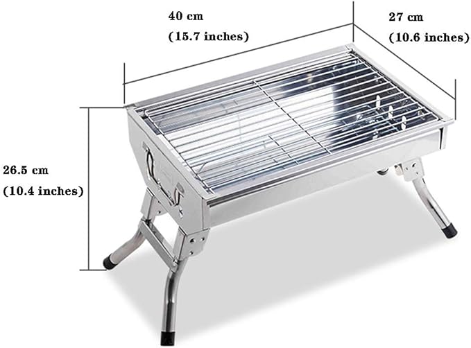BBQ Grill,Outdoor Portable Foldable Charcoal Grill, Small Stainless Steel Barbecue Grill For Household Gathering, No Assembly Required, Suitable For 3-6 People ( Color : Silver , Size : 40*27*26.5cm )