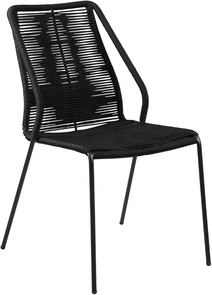 armen LIVING Clip Modern Indoor Outdoor Patio Stackable Steel Dining Chair with Black Rope - Set of 2