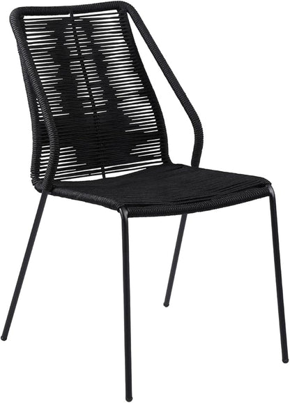 armen LIVING Clip Modern Indoor Outdoor Patio Stackable Steel Dining Chair with Black Rope - Set of 2