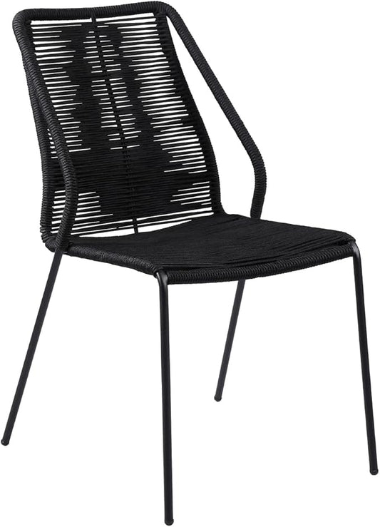 armen LIVING Clip Modern Indoor Outdoor Patio Stackable Steel Dining Chair with Black Rope - Set of 2