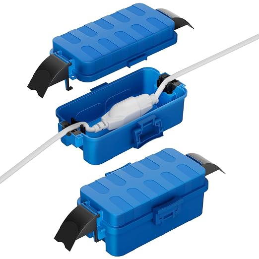 Flemoon 2 Pack IP55 Small Outdoor Electrical Box Waterproof for Power Strip | Inner 5.9 x 3.2 x 1.8inch, Extension Cord Cover with Detachable Awning Covers for Plug, Outlet, Holiday Lights, Blue
