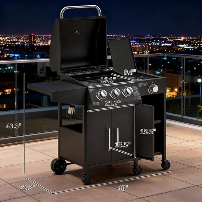 Portable Charcoal Grill with Wheels, Outdoor BBQ Grill & Smoker Combo, Large Camping Charcoal Grills for Backyard, Asador de Carbon con Ruedas, Parrilla de Carbon Portatil,A7