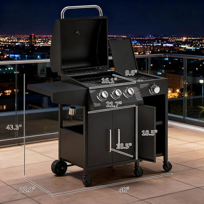 Portable Charcoal Grill for Outdoor Cooking, BBQ Smoker Grill Combo with Adjustable Charcoal Pan, Side Table, Thermometer & Wheels, Easy Clean Ashtray, Outdoor Grills & Smokers for Camping and Backya