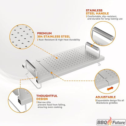 BBQ Future Adjustable Griddle Warming Rack for Blackstone 17 22 28 36 Inch Griddle, Stainless Steel Grill Warming Rack for Weber Charbroil Camp Chef and Most Tabletop Flattop Griddle Accessories