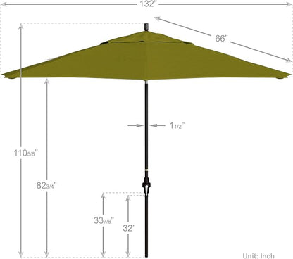 California Umbrella 11Ft Premium Patio Umbrella, Hand-Crank, Tilt-Collar, Bronze Frame, Solution Dyed Kiwi Fabric