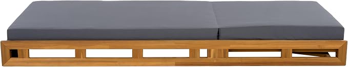 Merax Patio Chaise Lounge with Adjustable Backrest & Cushion, Acacia Wood Recliner Chair with Teak Finish for Backyard Pool Garden