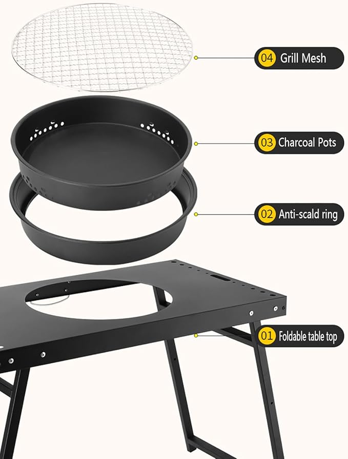 Portable Charcoal Grill, Patio Barbecue BBQ Grill, Black Folding Carbon Steel Barbecue Grill for Outdoor Cooking, Patio, Party, Picnic, Travel, Camping, Home Use (25.5x14.5x18.5 Inch)